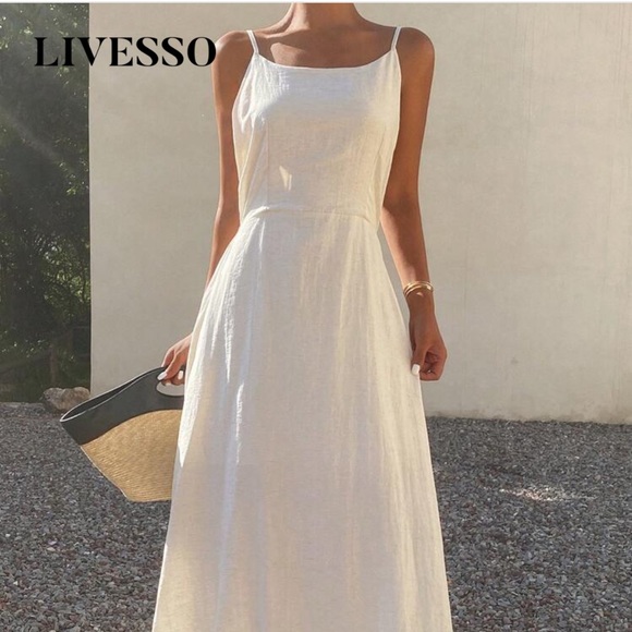 NWT Chic Cream Backless Maxi Dress - Picture 3 of 7